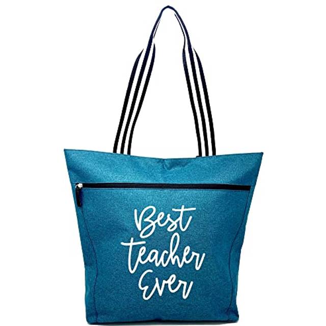 Brooke & Jess Designs Best Teacher Ever Lexie Teal Teacher Zipper Tote Bag for Work  Travel - Best Teacher Appreciation Day Gift  Birthday