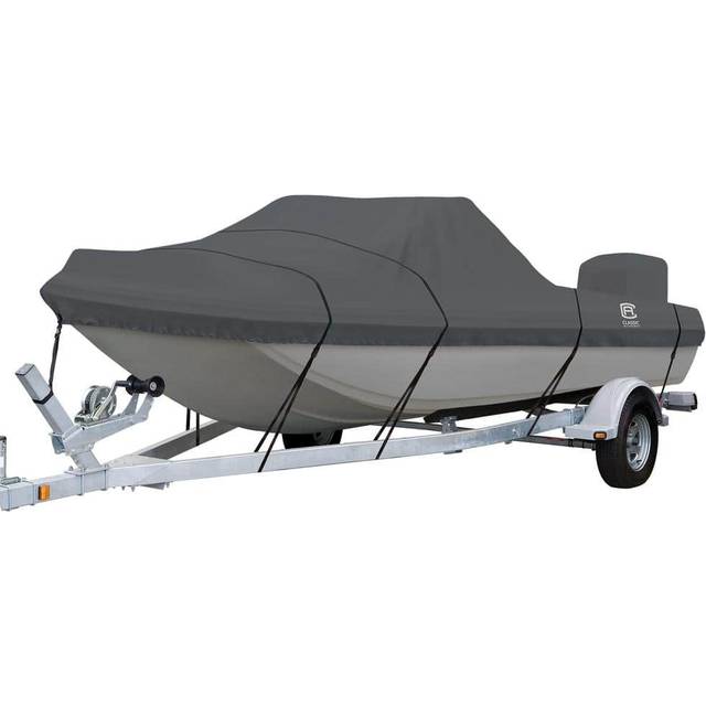 Classic Accessories StormPro Heavy Duty TriHull Outboard Cover with Support Pole  Fits Boats 156  166 L x 86 W  Traile
