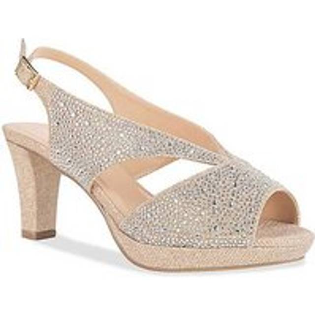 Paradox London 'Glitter 'Noella' Wide Fit Mid Heel Platform Sandals - Champagne