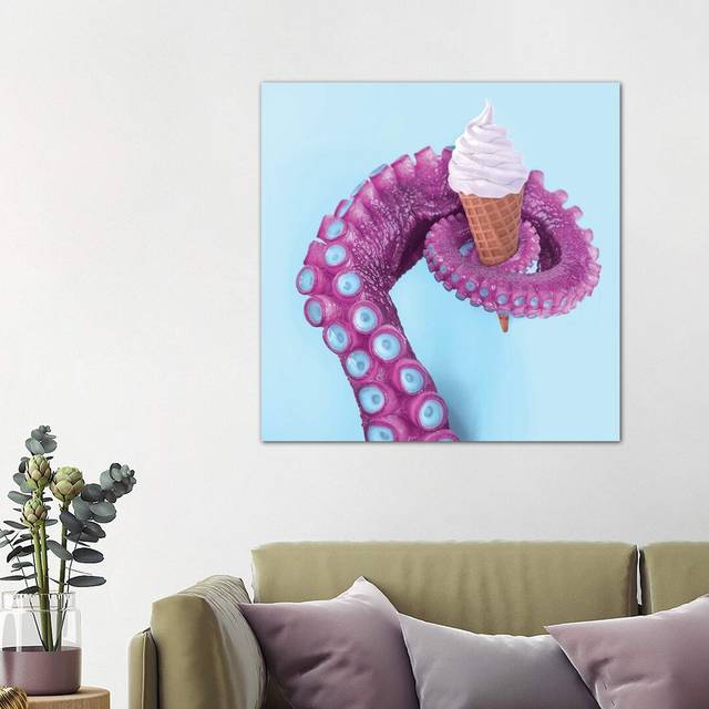 Octopus Ice Cream by Paul Fuentes - Graphic Art Print on Canvas - No Framed (93.98cm H x 93.98cm W x 1.91cm D)