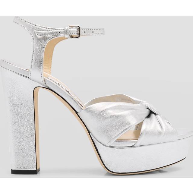 Jimmy Choo Womens Silver Heloise 120 Bow-embellished Leather Platform-heeled Sandals Eur 36.5 / 3.5 Uk Women - SILVER