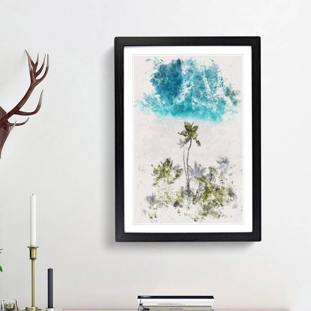 Palm Tree Beach in the Maldives - Picture Frame Painting Print - Black Framed (63cm H x 45cm W x 2cm D)