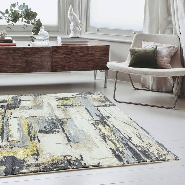 (Extra Large  200x290cm) Orion Decor Abstract Metallic Rugs in OR03 Yellow