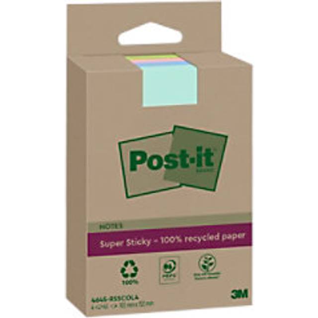 Post-it Super Sticky Recycled Notes Lined 102x152mm Assorted (Pack 4)