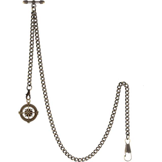 TREEWETO Pocket Watch Chain Albert Chain with 2 Hooks and Compass Pendant Men's bronze