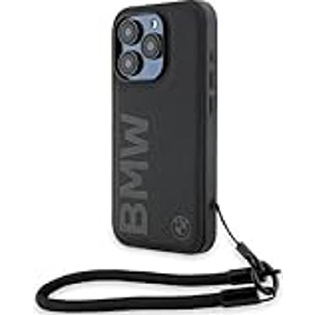 BMW Signature Leather Wordmark Cord Hard Case for iPhone 15 Pro Black