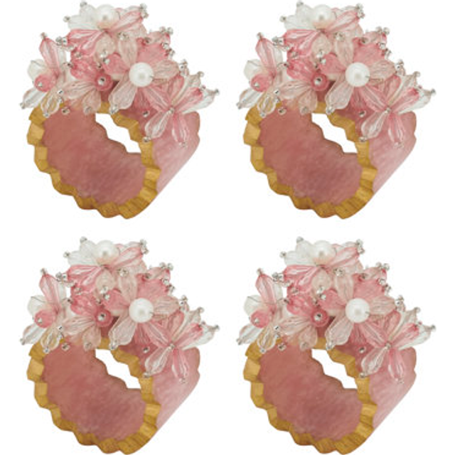 Saro Lifestyle NR415.P Beaded Petal Delight Resin Napkin Ring, Pink - Set of 4