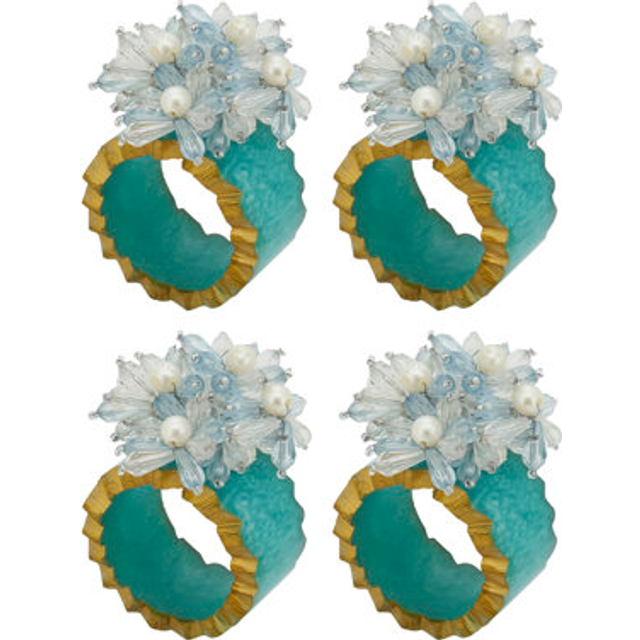 Saro Lifestyle NR415.A Beaded Petal Delight Resin Napkin Ring, Aqua - Set of 4