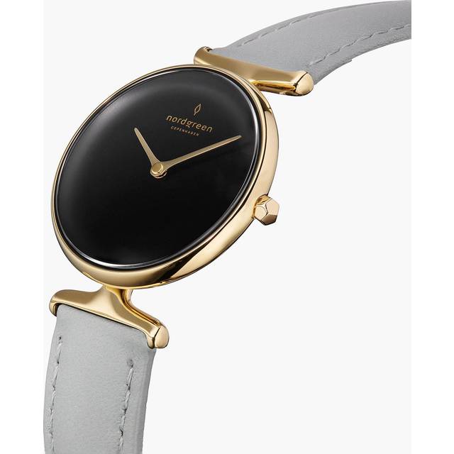 Nordgreen Best Women's Slim Designer Watch - Gold Case - Black Dial - 32mm Grey Leather Strap