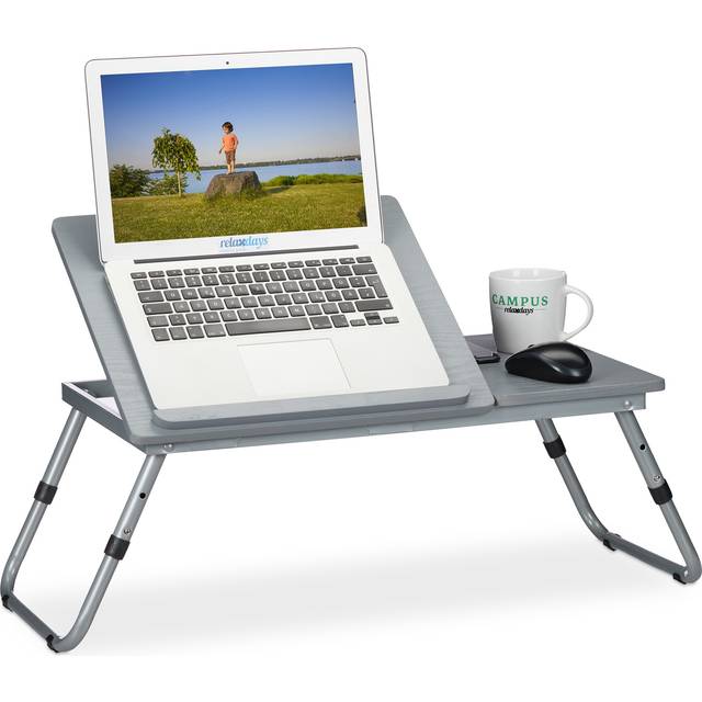 Height-adjustable laptop tray, foldable, tilting top, bed desk, couch knee table, multipurpose, mdf, grey - Relaxdays