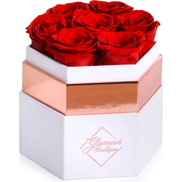 GLAMOUR BOUTIQUE Hexagon Single Forever Red Rose Box - Preserved Roses in a Box  Immortal Roses in a Box That Last A Year - Eternal Rose Pre