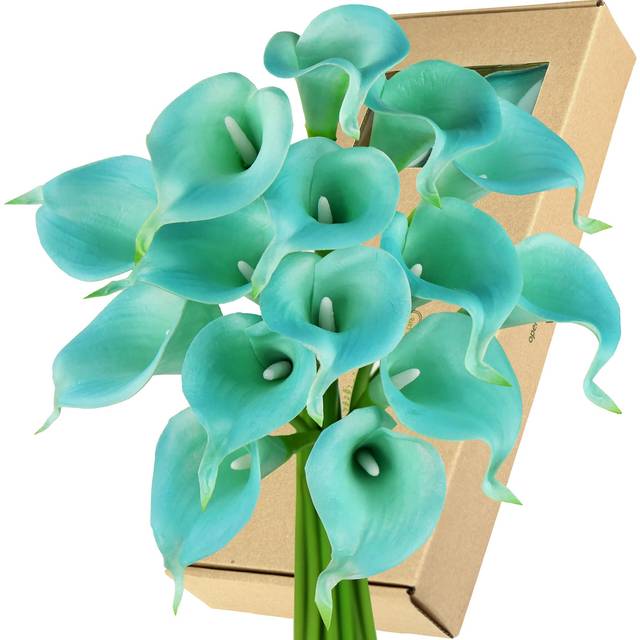 FiveSeasonStuff Real Touch Calla Lily Artificial Flowers Wedding Bridal Bouquet | Floral Arrangements | 15 Calla Lilies (Marine Blue)