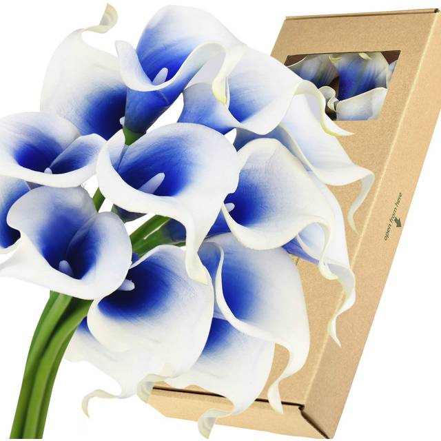 FiveSeasonStuff Real Touch Calla Lily Artificial Flowers Wedding Bridal Bouquet | Floral Arrangements | 15 Calla Lilies (Silk White & Abyss