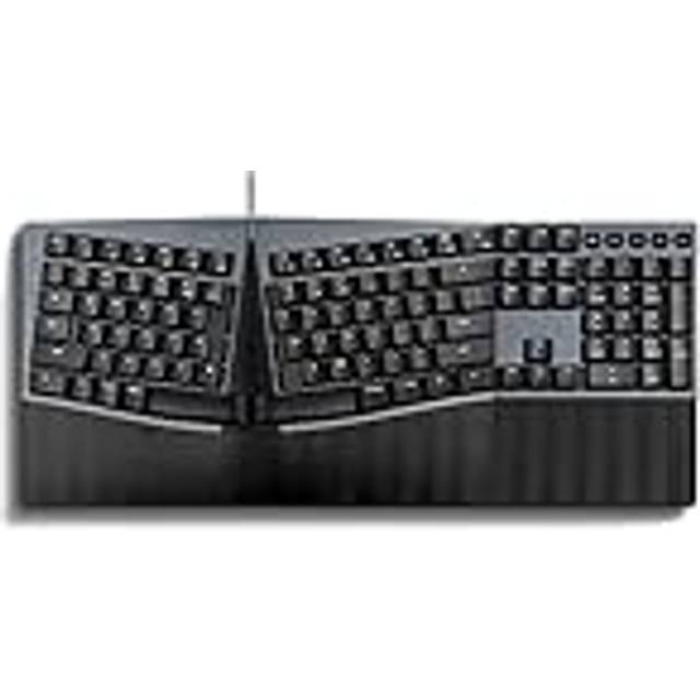 Perixx PERIBOARD-535RD trådbundet ergonomiskt mekaniskt delat tangentbord – röda linjära brytare med låg profil – programmerbar funktion med makrotangenter – kompatibel med Windows och Mac OS X –