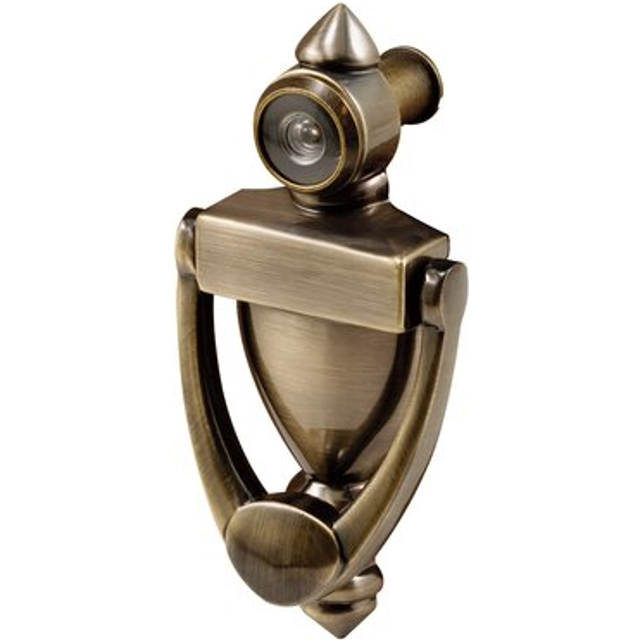 S 4235 Door Knocker and Viewer, Diecast Construction, Antique Brass Finish (Single Pack)