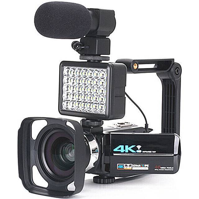 Video Camera for 4K Vlogging Live Camcorder NightShot Anti-shake Camcorder WIFI APP Control DV Video Recording with Microphone Lens Light Stabilizer