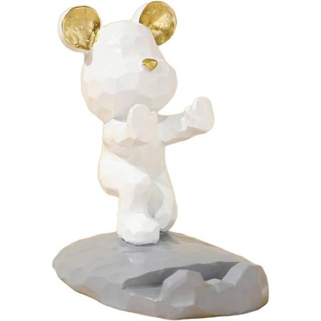 Universal Bear Sculpture Mobile Phone Holder Cartoon Mobile Phone Holder for Office Gifts, Push Button White