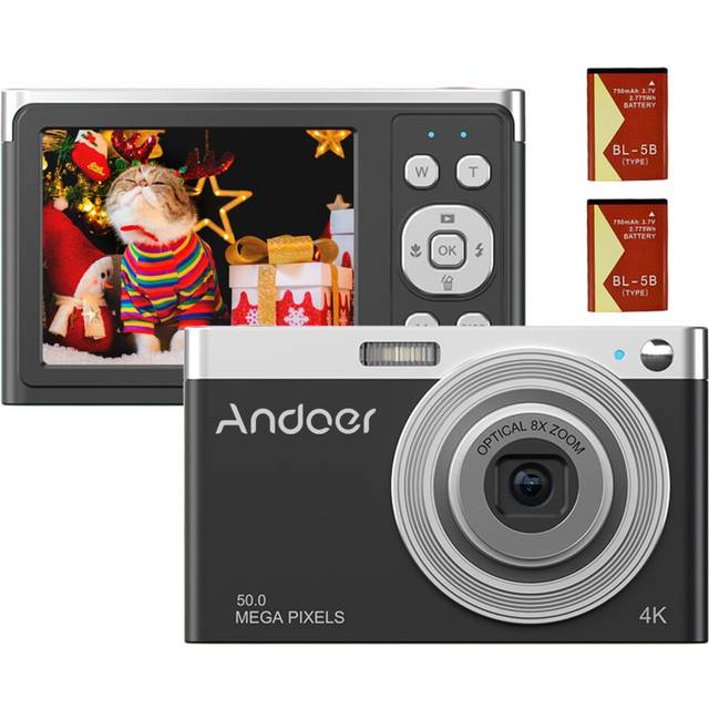 (Black) 4K Digital Camera Video Camcorder 48MP 2.4 Inch IPS Screen Auto Focus 16X Digital Zoom Anti-shake Face Detect Smile Capture Built-in Flash & B