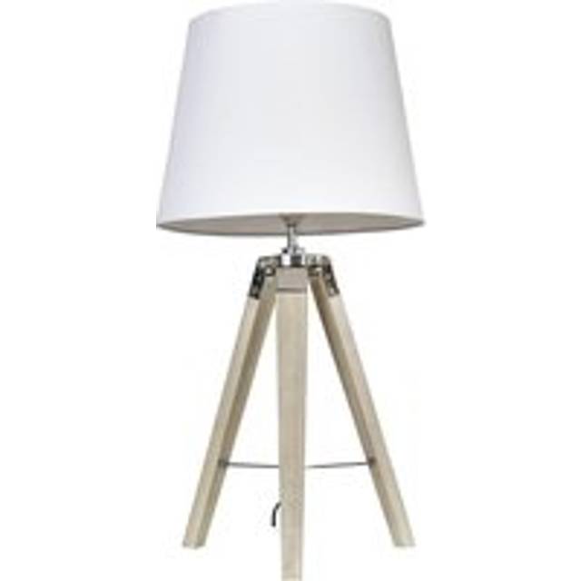 Clipper Modern Distressed Wood and Silver Chrome Tripod Table Lamp with White Tapered Light Shade