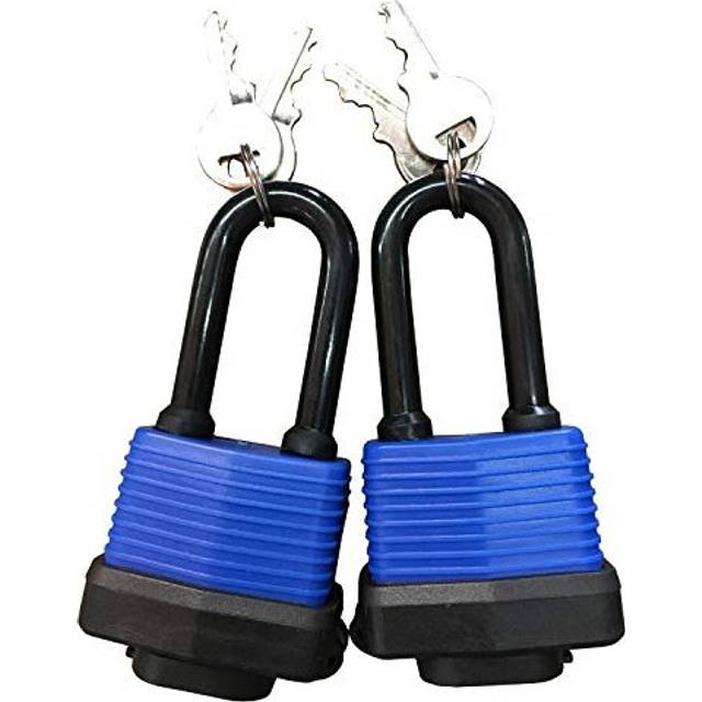 SEPOX Long Shackle Waterproof Padlock Keyed Alike Blue Heavy Duty Padlocks Ideal for Home, Garden Shed, Outdoor, Garage, Gate Security Locks Pack of 2