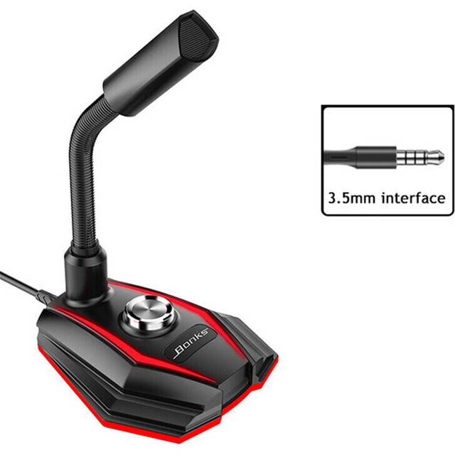(Black & Red, 3.5mm) Wired microphone HD Noise Reduction Built-In Sound Card EQ USB/ 3.5MM Plug Luminous Rotatable Mic Gaming Meeting Broadcast Stream