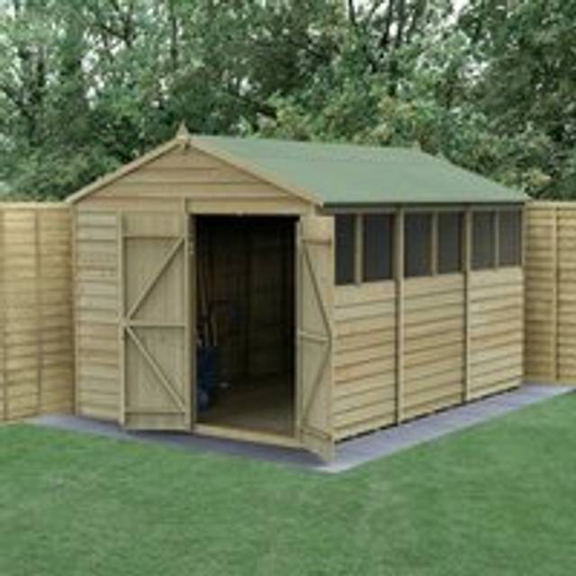 Forest  12x8 4Life Overlap Apex Shed - 6 Windows - Double Door (Installed)