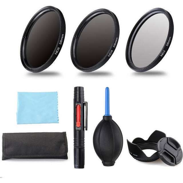 (72mm) ND2/4/8 49/52/55/58/62/67/72/77mm Lens Filter Storage Bag Lens Hood Cap Blower Brush Kit Set