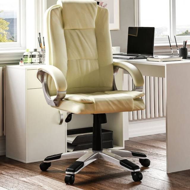 (Cream) Charlton Faux Leather Padded Office Chair UKFR