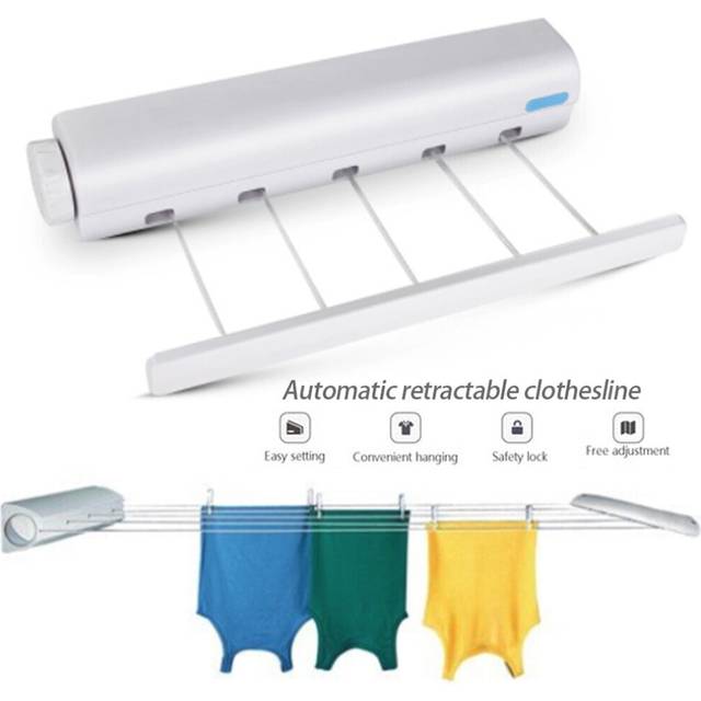 Retractable Indoor Clothes Hanger Rope Wall Mounted Hanger Drying Towel Rack Flexible Clothesline Bathroom Clothes Dryer