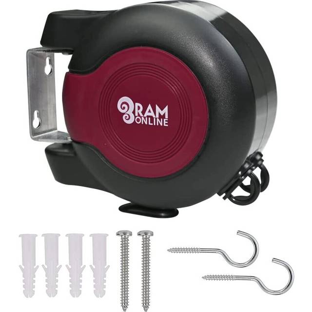 Ram? 30 metre Retractable Reel Clothes Lines Washing Line with Twin Cable - Wall Mounted Heavy Duty Clothes Dryer 2 x 15m Lines of Drying Space, Black