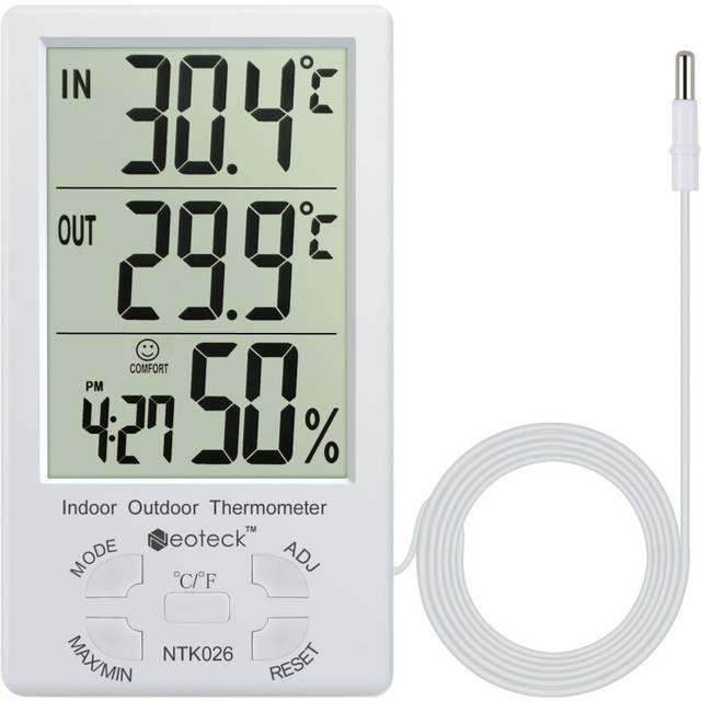 Neoteck Thermometer Hygrometer LCD Digital Indoor Outdoor Hygrometer Humidity Thermometer Temperature Meter Min/Max Value 1.5m Sensor Wire for the...