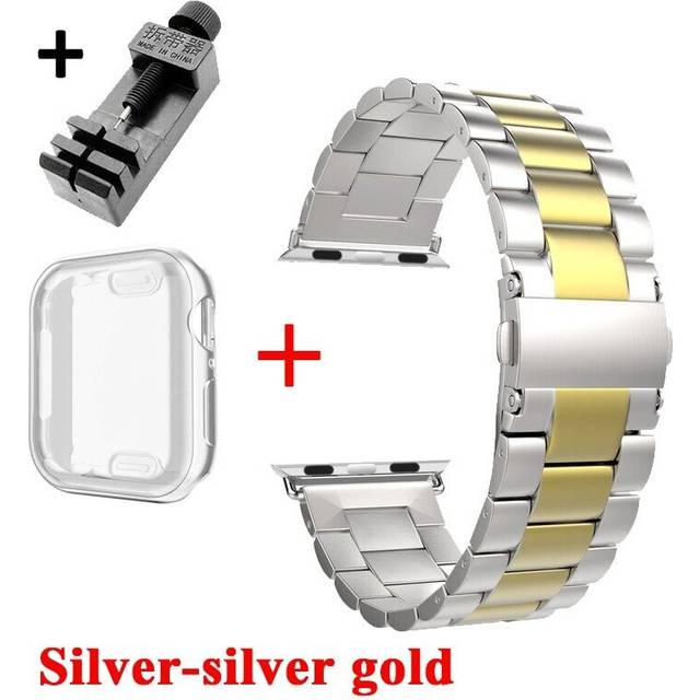 (Silver Case / Silver Gold Bracelet, 40mm) Premium Watch Case & Stainless Steel Bracelet For Apple Watch