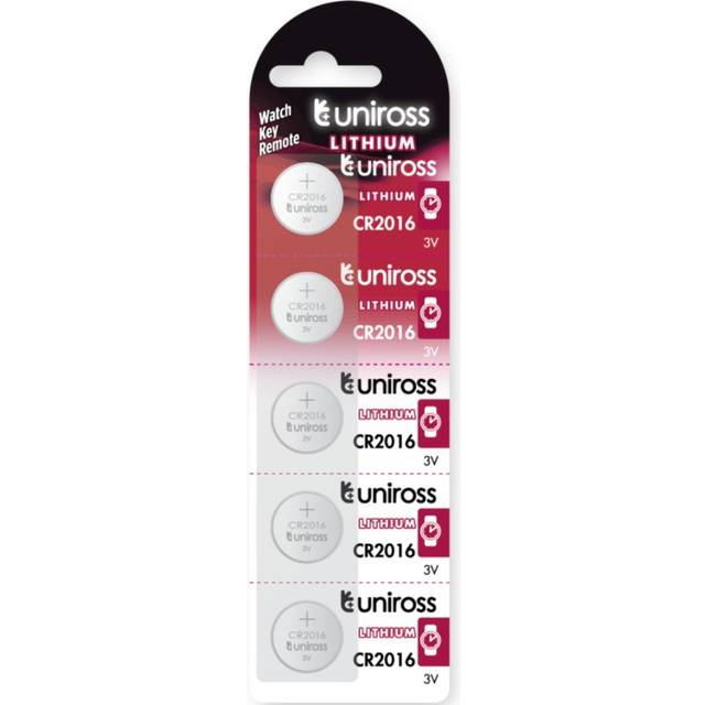 Uniross 21598 Lithium Coin Cell CR2016 Batteries (Pack of 5)