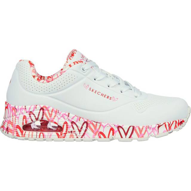 Skechers Women's Uno Loving Love Sneaker, White Durabuck Red Pink Mesh Trim, 5 UK