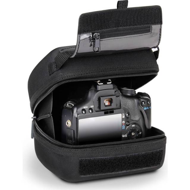 USA GEAR Hard Shell DSLR Camera Case Black with Molded EVA Protection  Quick Access Opening  Padded Interior and Rubber Coated Handle-Compatible with
