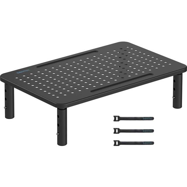 BONTEC Justerbar Bildskärmsstativ i Metall, Ergonomisk Höjning för Dator/Laptop, Ventilerad Plattform, Skrivbordsorganiserare med Kabelhantering, Svart