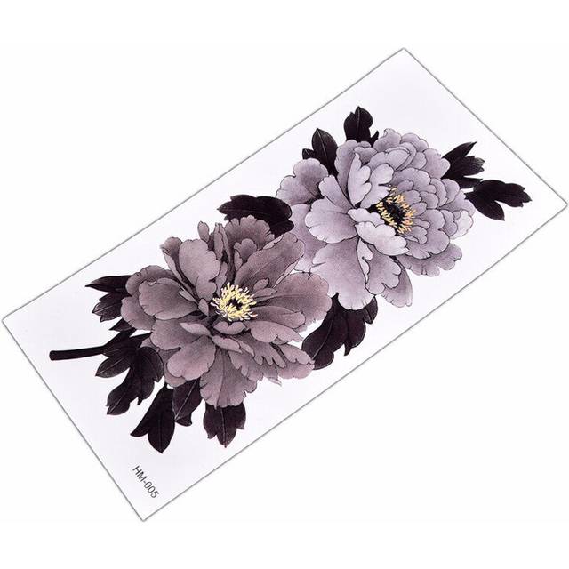 2Pcs 3D China Peony Flower Tattoo Grey-White Waterproof Temporary Tattoos Stickers