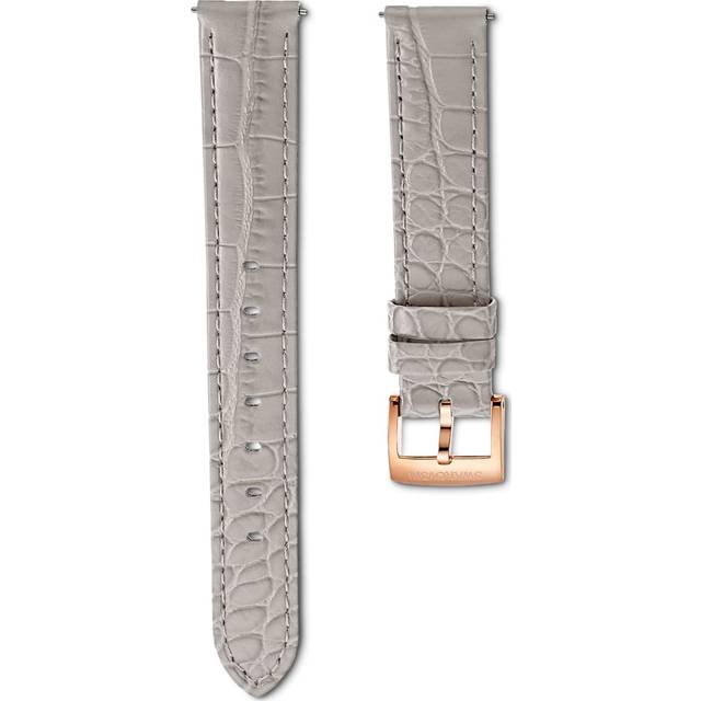 Watch strap, 15 mm (0.59") width, Leather with stitching, Gray, Rose gold-tone finish - Grey - 18cm