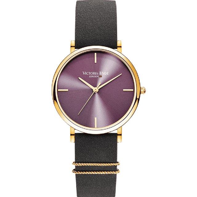 Victoria Hyde London Womens Watch Seven Sisters Simple Leather, grey purple - Black/Gold Stainless Steel - One Size
