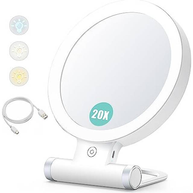 Magnifying Mirror with Light,20X/1X Double Sided Tabletop Portable Lighted Makeup Beauty Mirror, 3 Color Lighting, Dimmable Touch Screen,Cosmetic