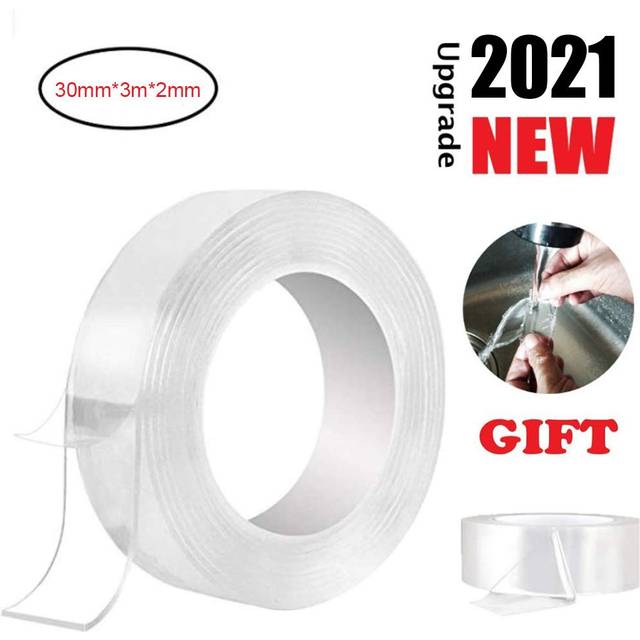 Nano Tape Roll Double Sided Adhesive Tape 30mm*3m*2mm Traceless Washable Nano Tape Stick Grip Gel 30mm x 1m x 1mm transparent