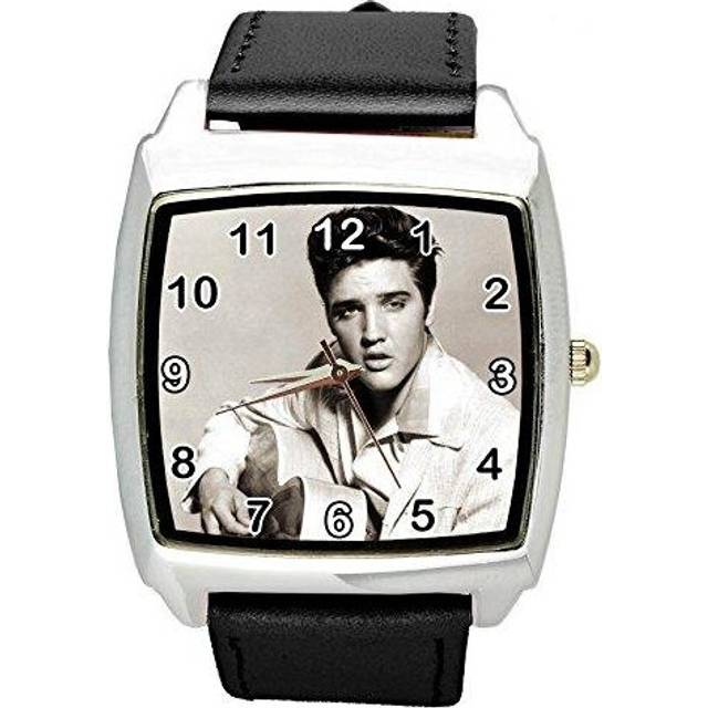 Elvis Presley Music Legend Quartz Square Watch Real Leather Band E4 Dial  Black