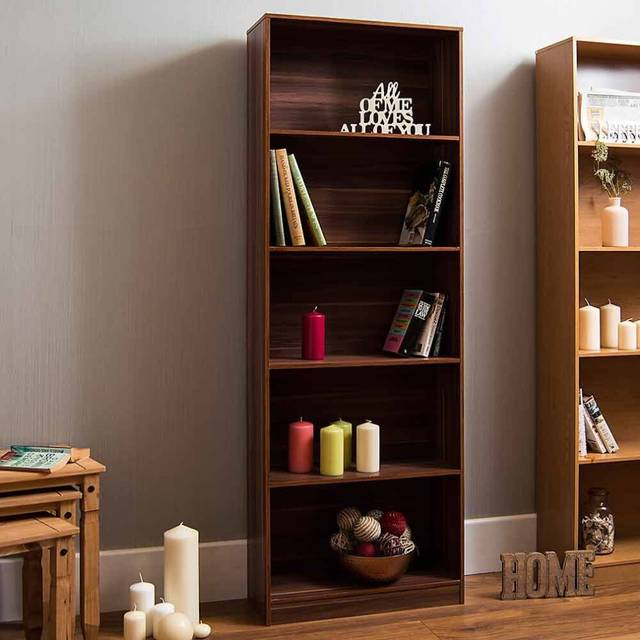 (Walnut) Cambridge 5 Tier Bookcase Tall Shelf Storage Unit