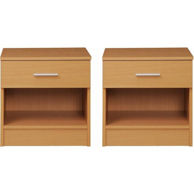 Rio Costa Beech Colour 2x Bedside Table Cabinet Bedroom Nightstand 1 Drawer