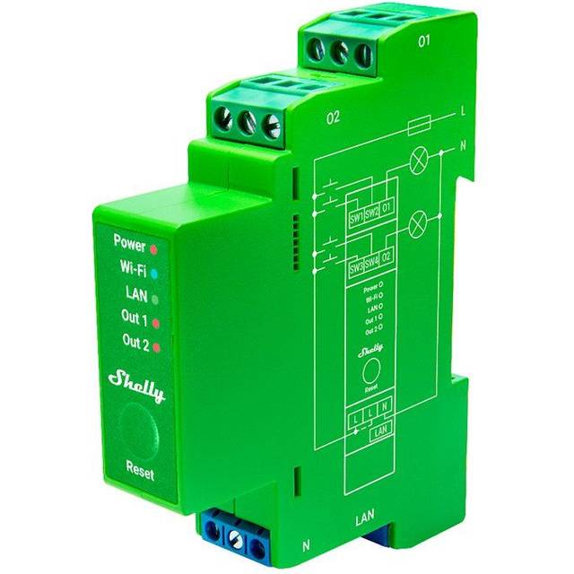 Shelly Pro Dimmer 2PM – WiFi- & LAN-Тrådlös ljusdimmer på DIN-skena, 2 kanaler (x 200 W) 110-240 V, med Strömmätare, Kompatibel med Halogen & LED- lampror, Alexa & Google Home, App för iOS & Android