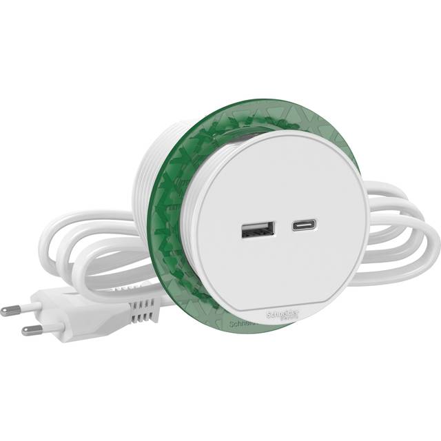 Schneider Electric XS USB-A/C Unica Bordsuttag inbyggd, 60 mm Vit