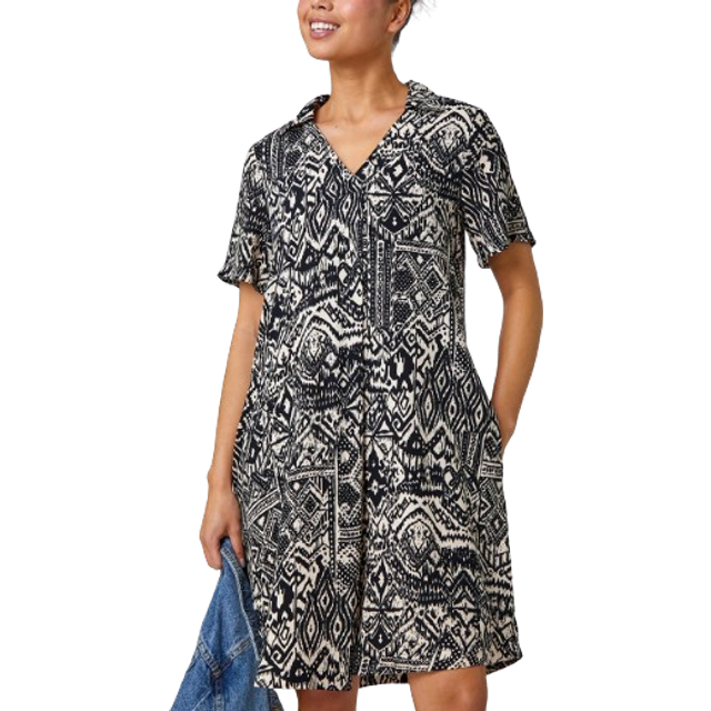 Roman Petite Womens Aztec Pocket Tunic Dress - Black - Size 8 UK