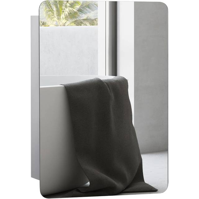 HOMCOM 66 x 44cm Curved Bathroom Storage Cabinet With Sliding Mirror Door 3 Shelves, Silver