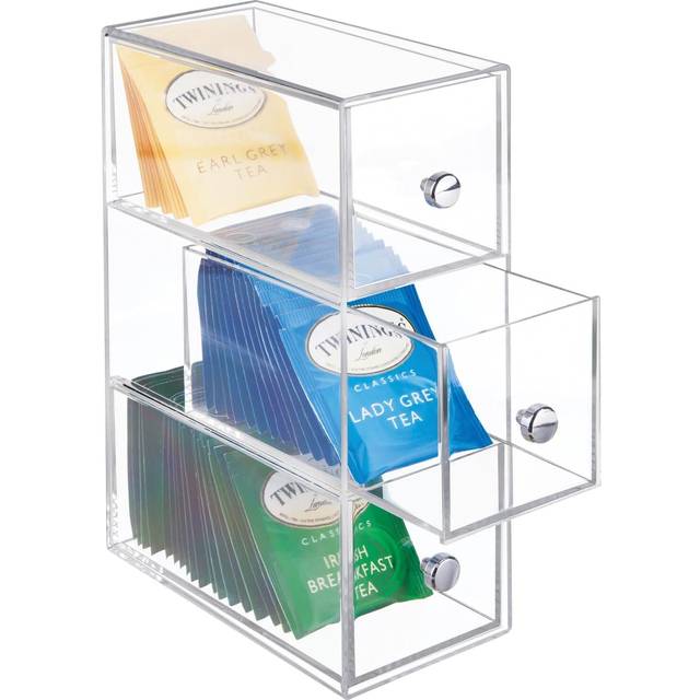mDesign Plastic Kitchen Pantry Stackable Storage Organizer Container Station with 3 Drawers for Cabinet  Countertop  Holds Coffee  Tea  Sugar Packets