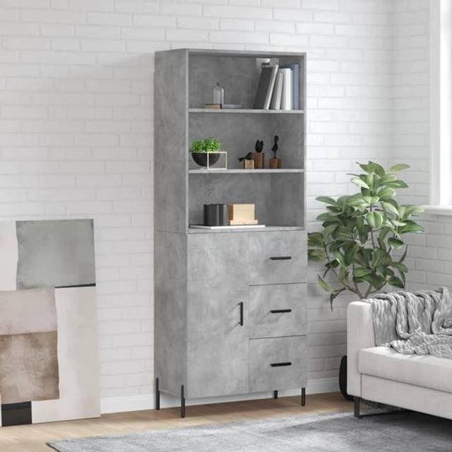 Highboard Concrete Grey 69.5x34x180 cm Engineered Wood - One Size